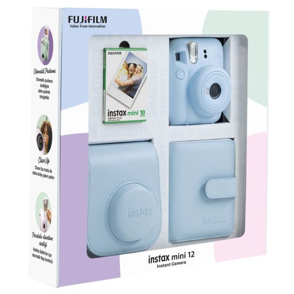 Instax mini 12 Mavi Fotoğraf Makinesi 10'lu Film Kare Albüm ve Deri Kılıf Bundle Box - Görsel 2