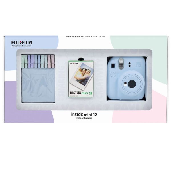 Instax mini 12 Mavi Fotoğraf Makinesi 10'lu Film ve Mandal Bundle Box