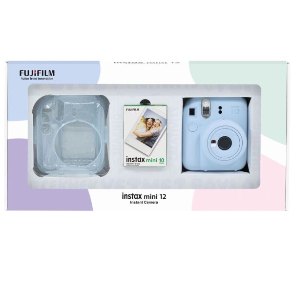 Instax mini 12 Mavi Fotoğraf Makinesi 10'lu Film ve Pleksi Kılıf Bundle Box