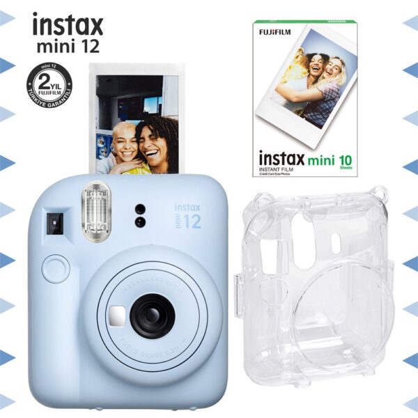 Instax mini 12 Mavi Fotoğraf Makinesi-10'lu Film ve Şeffaf Kılıf Seti