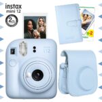 Instax mini 12 Mavi Fotoğraf Makinesi-20'li Film-Laporta Albüm ve Deri Kılıf Seti