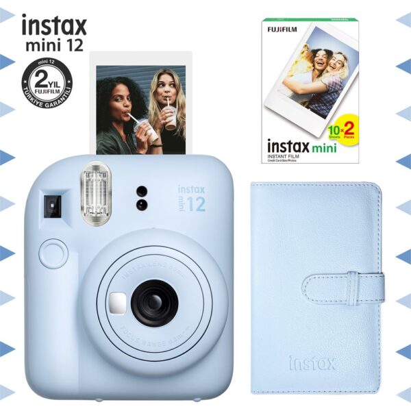 Instax mini 12 Mavi Fotoğraf Makinesi-20'li Film ve Laporta Albüm Seti