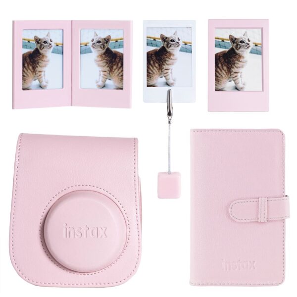 Instax mini 12 Pembe Deri Kılıf Laporta Deri Albüm ve Fotoğraf Çerçeveleri Aksesuar Seti
