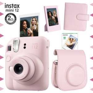 Instax mini 12 Pembe Fotoğraf Makinesi-10'lu Film-Çerçeve-Kare Albüm ve Deri Kılıf Seti