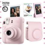 Instax mini 12 Pembe Fotoğraf Makinesi-10'lu Film-Çerçeve ve Deri Kılıf Seti