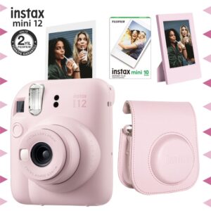 Instax mini 12 Pembe Fotoğraf Makinesi-10'lu Film-Çerçeve ve Deri Kılıf Seti