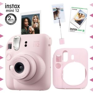 Instax mini 12 Pembe Fotoğraf Makinesi-10'lu Film-Kıskaçlı Resim Standı ve Silikon Kılıf Seti