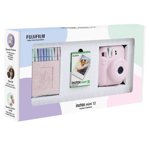 Instax mini 12 Pembe Fotoğraf Makinesi 10'lu Film ve Mandal Bundle Box - Görsel 2