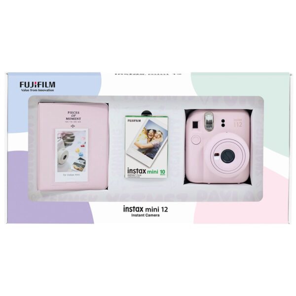 Instax mini 12 Pembe Fotoğraf Makinesi 10'lu Film ve PVC Albüm Bundle Box