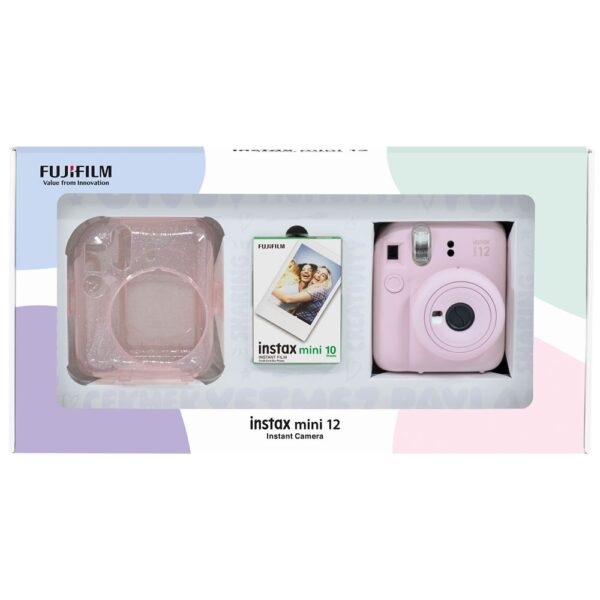 Instax mini 12 Pembe Fotoğraf Makinesi 10'lu Film ve Pleksi Kılıf Bundle Box