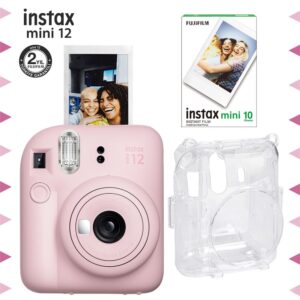 Instax mini 12 Pembe Fotoğraf Makinesi-10'lu Film ve Şeffaf Kılıf Seti