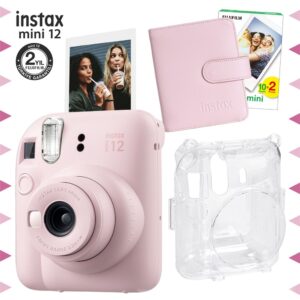 Instax mini 12 Pembe Fotoğraf Makinesi-20'li Film-Kare Albüm ve Şeffaf Kılıf Seti