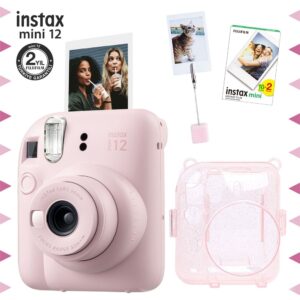 Instax mini 12 Pembe Fotoğraf Makinesi-20'li Film-Kıskaçlı Resim Standı ve Simli Pleksi Kılıf Seti