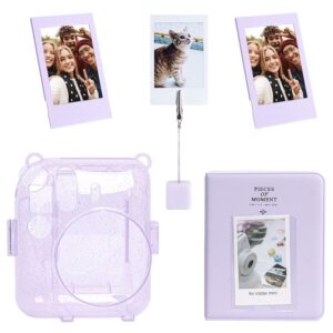 Instax mini 12 Simli Şeffaf Lila Kılıf Pvc 64'lü Albüm ve Fotoğraf Çerçeveleri Aksesuar Seti