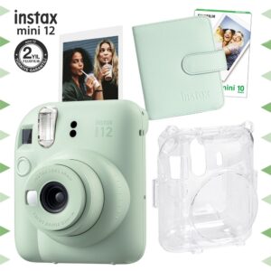 Instax mini 12 Yeşil Fotoğraf Makinesi-10'lu Film-Kare Albüm ve Şeffaf Kılıf Seti
