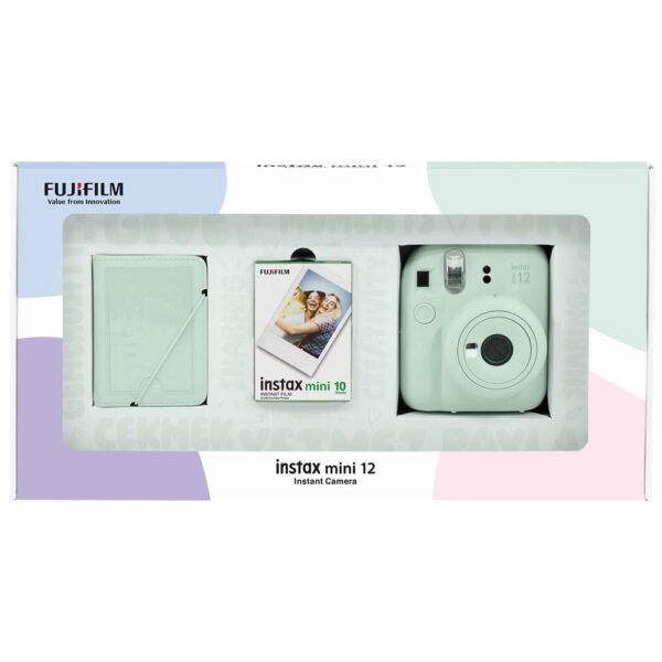 Instax mini 12 Yeşil Fotoğraf Makinesi 10'lu Film ve 28'li Mini Albüm Bundle Box