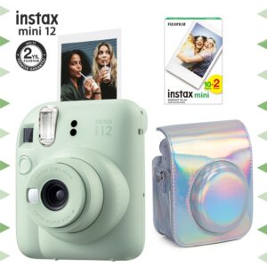 Instax mini 12 Yeşil Fotoğraf Makinesi-20'li Film ve Parlak Kılıf Seti