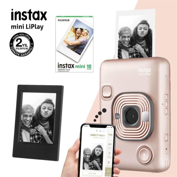 Instax mini LiPlay Hybrid Blush Gold Fotoğraf Makinesi-10lu mini Film ve Çerçeve