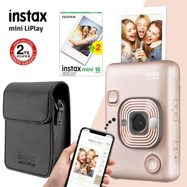 Instax mini LiPlay Hybrid Blush Gold Fotoğraf Makinesi Çantalı Hediye Seti 4-FOTSI00105-SET4