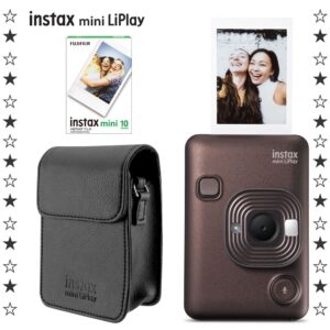 Instax mini LiPlay Hybrid Deep Bronze Fotoğraf Makinesi 10'lu Film ve Deri Kılıf Hediye Seti