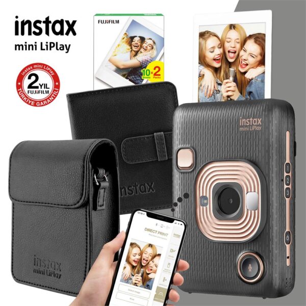 Instax mini LiPlay Hybrid Elegant Black Fotoğraf Makinesi Hediye Seti