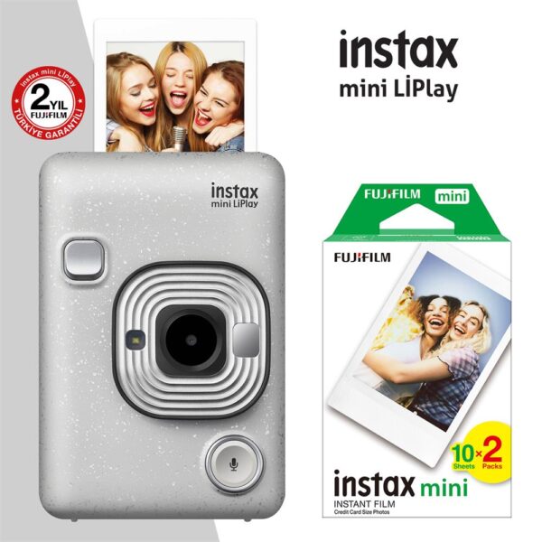 Instax mini LiPlay Hybrid Stone White Fotoğraf Makinesi 20li mini Film