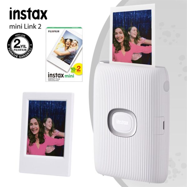 Instax mini Link 2 Beyaz Akıllı Telefon Yazıcısı 20li mini Film ve Çerçeve