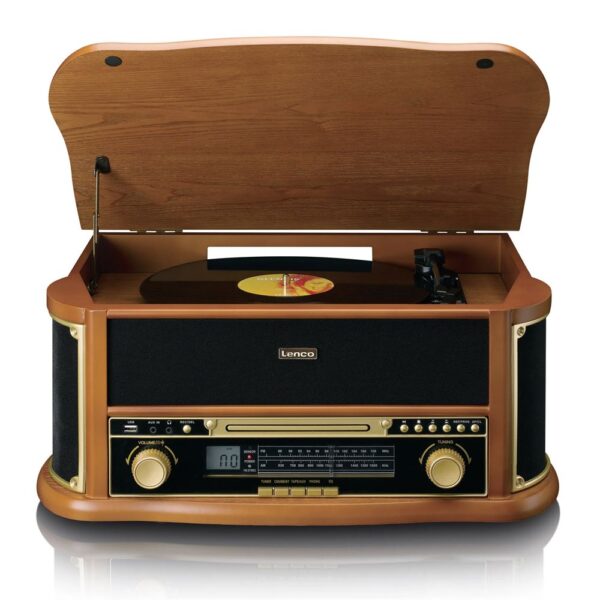 Lenco TCD-2551WD Ahşap Retro Bluetooth USB FM Radyo CD Kaset Özellikli Pikap Plak Çalar - Görsel 3