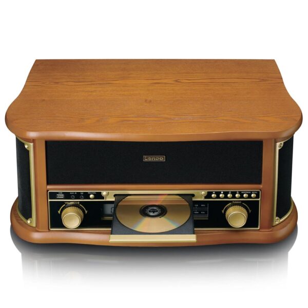 Lenco TCD-2551WD Ahşap Retro Bluetooth USB FM Radyo CD Kaset Özellikli Pikap Plak Çalar - Görsel 4