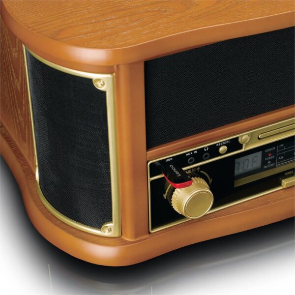 Lenco TCD-2551WD Ahşap Retro Bluetooth USB FM Radyo CD Kaset Özellikli Pikap Plak Çalar - Görsel 5