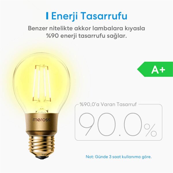 Meross Wifi Uzaktan Kontrollü 810L/60W Filament Led Ampul Sarı Işık - Görsel 2
