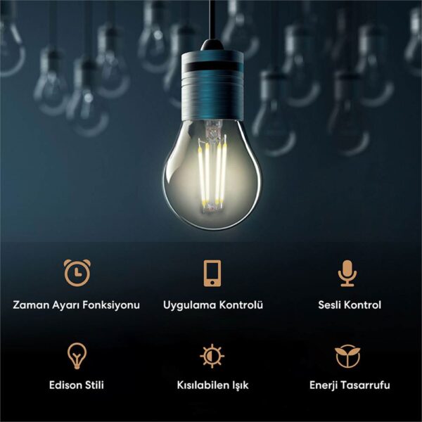 Meross Wifi Uzaktan Kontrollü 810L/60W Filament Led Ampul Sarı Işık - Görsel 6