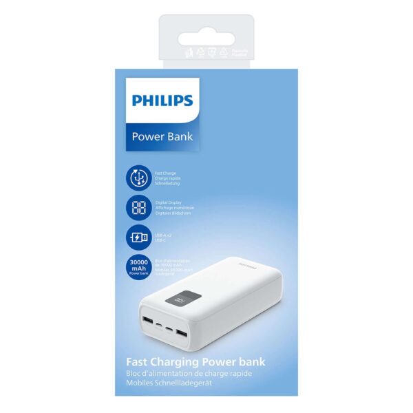 Philips DLP1930CW/00 Beyaz 30.000mAh 2x USB-A ve USB-C Bağlantısı Powerbank Taşınabilir Hızlı Şarj Cihazı-DLP1930CW/00 - Görsel 2