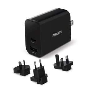 Philips DLP2621T Siyah USB-A ve USB-C Bağlantılı Seyahat Adaptörü