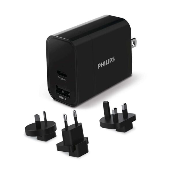 Philips DLP2621T Siyah USB-A ve USB-C Bağlantılı Seyahat Adaptörü