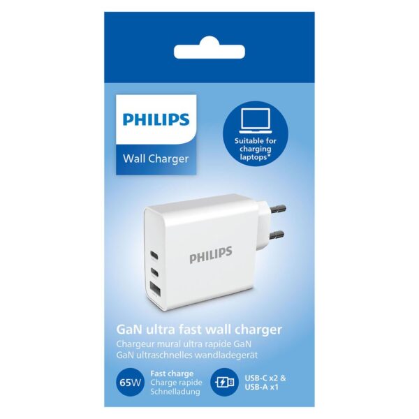 Philips DLP2683 65W 1x USB-A ve 2x PD USB-C GaN Hızlı Şarj Adaptörü - Görsel 2