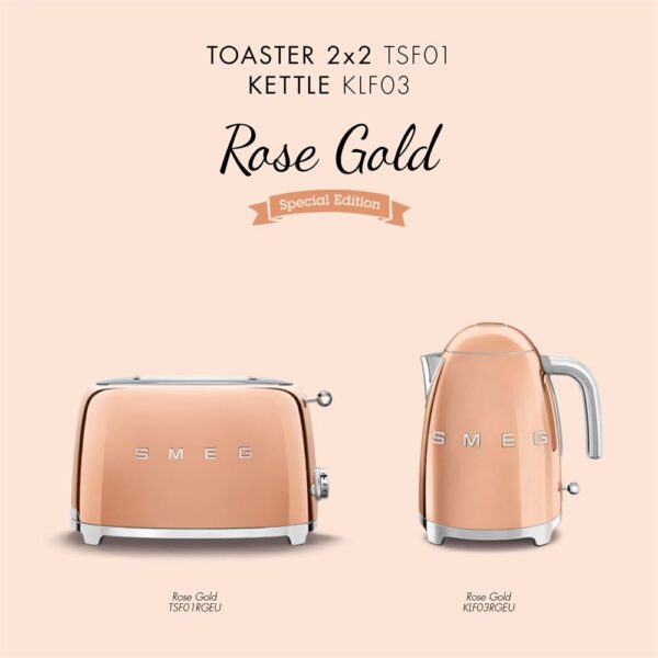 Smeg 50'S Style Special Edition Rose Gold Kettle ve 1x2 Ekmek Kızartma Makinesi Seti - Görsel 5