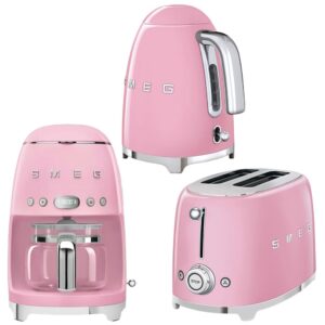 Smeg 50's Style Pembe Kettle - 1x2 Ekmek Kızartma Makinesi Ve Filtre Kahve Makine Seti
