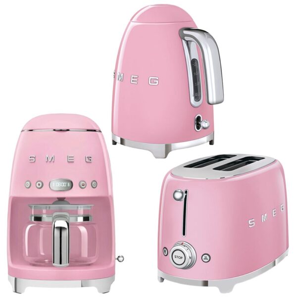 Smeg 50's Style Pembe Kettle - 1x2 Ekmek Kızartma Makinesi Ve Filtre Kahve Makine Seti