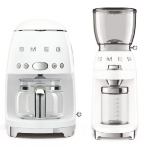 Smeg Beyaz Filtre Kahve Makinesi ve Kahve Öğütme Makinesi Seti
