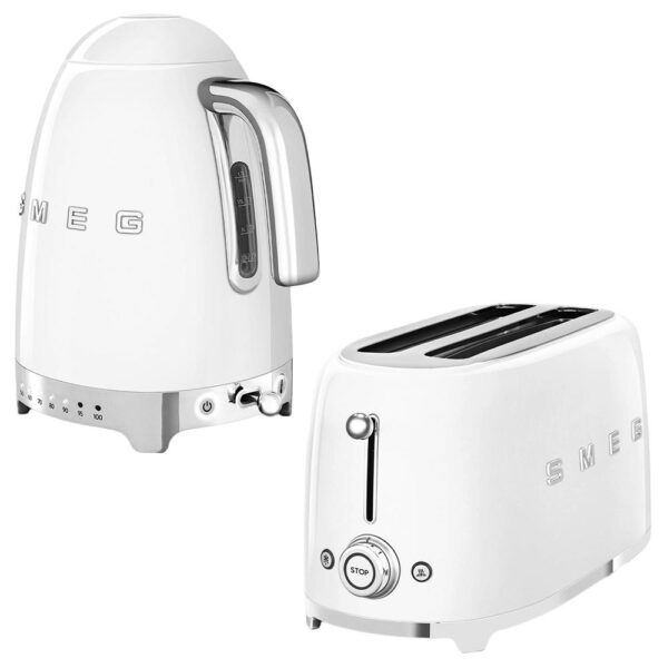 Smeg Beyaz Isı Ayarlı Kettle ve 2x4 Ekmek Kızartma Makinesi Seti