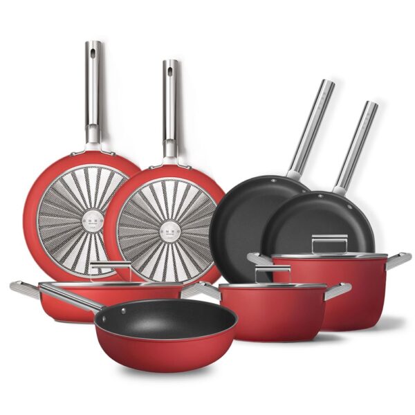 Smeg Cookware 50'S Style EXCLUSIVE Kırmızı 8'li Tencere&Tava Seti