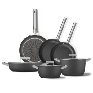 Smeg Cookware 50'S Style GRANDE Siyah 6'lı Tencere&Tava Seti