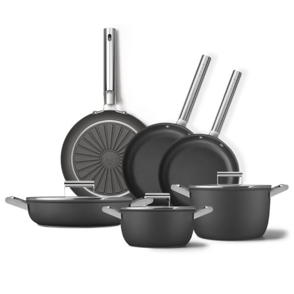 Smeg Cookware 50'S Style GRANDE Siyah 6'lı Tencere&Tava Seti