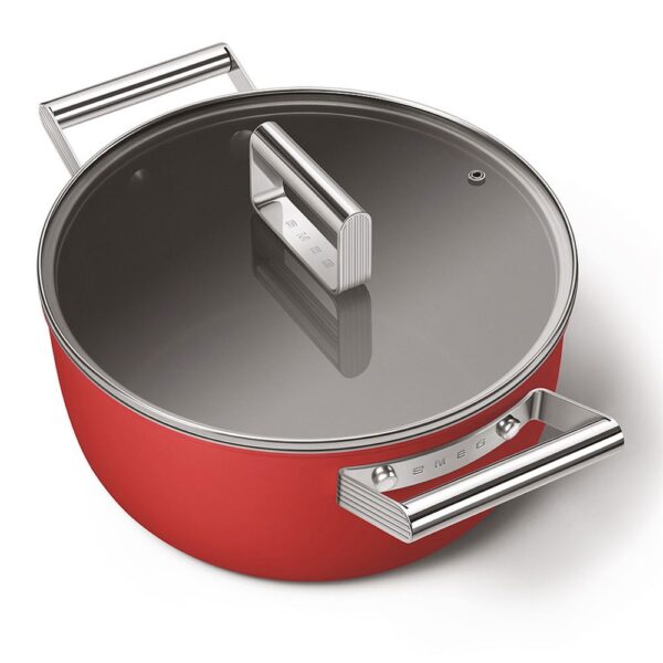 Smeg Cookware 50'S Style Kırmızı Cam Kapaklı 24 cm Tencere - Görsel 2