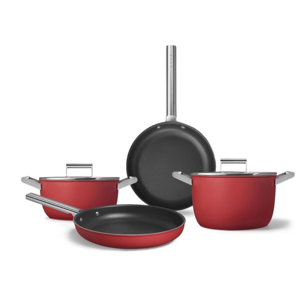 Smeg Cookware 50'S Style PRIMA Kırmızı 4'lü Tencere&Tava Seti