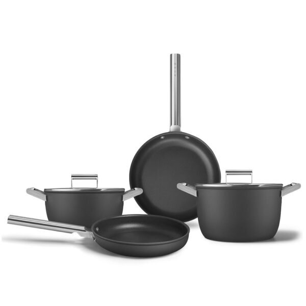 Smeg Cookware 50'S Style PRIMA Siyah 4'lü Tencere&Tava Seti