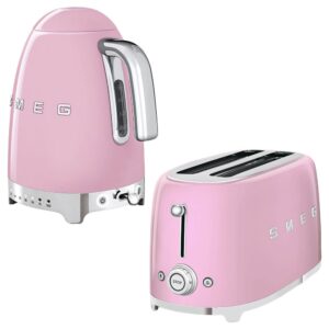 Smeg Pembe Isı Ayarlı Kettle ve 2x4 Ekmek Kızartma Makinesi Seti